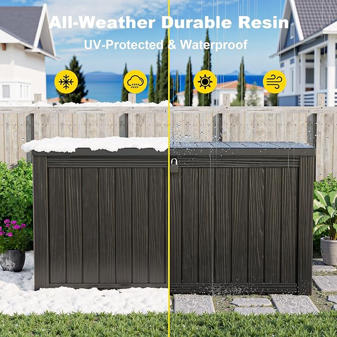 EasyUp 180 Gallon Outdoor Deck Box Waterproof, UV Resistant Resin Outdoor Storage Box with Hydraulic Rod for Delivery, Porch, Patio and Garden, Black