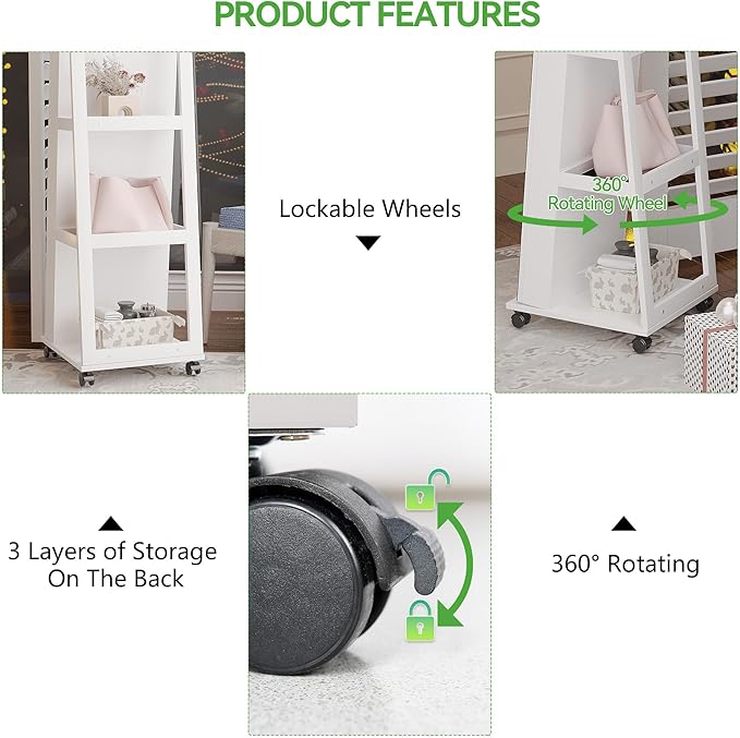 HNEBC 360° Swivel Mirrored Jewelry Armoire with 6 LEDS, Full Length Mirror with Jewelry Storage, Lockable Floor Standing Mirror with 4 Lockable Wheels for Cloakroom, Bedroom(White)