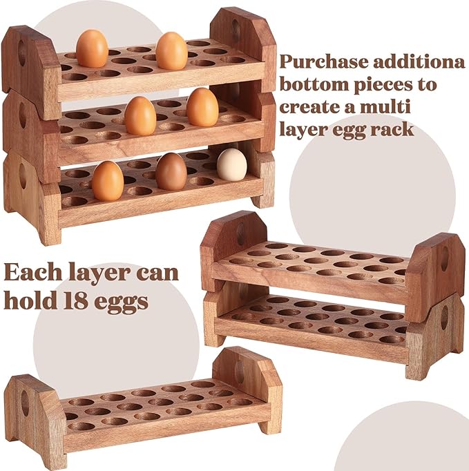 Patelai Wooden Egg Holder Countertop Egg Storage Trays Stackable for 54 Fresh Eggs Deviled Egg Tray Organizer Egg Container Rack for Rustic Kitchen Decoration