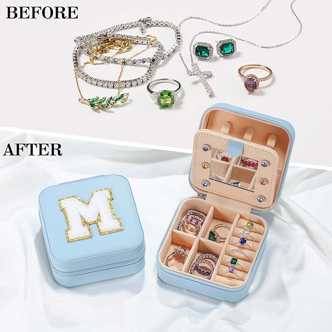 Parima New Home - Personalized Jewelry Holder Organizer for Travel | Preppy Stuff & Room Decor for Teen Girls - Letter N, Sky Blue