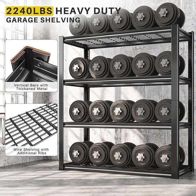 REIBII 40" W Garage Shelving 2240 LBS Storage Shelves Adjustable Metal Shelving Heavy Duty 4 Tier Metal Shelves for Garage Kitchen Pantry Warehouse Basement 40" W × 19.5" D × 59.5" H, 2 Pack