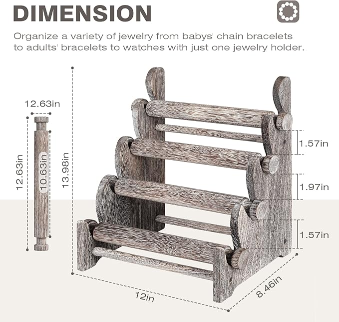 TOPNEW 4 Tier Wooden Bracelet Holder,Scrunchie Bangle Watch Necklace Display Storage Jewelry Holder Stand Display Organizer,Antique White
