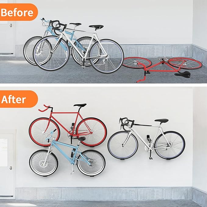 WALMANN 3 Pack Bike Pedal Hanger Wall Mount, Heavy Duty Horizontal Bike Rack for Garage Wall, Holds Up to 70LBS