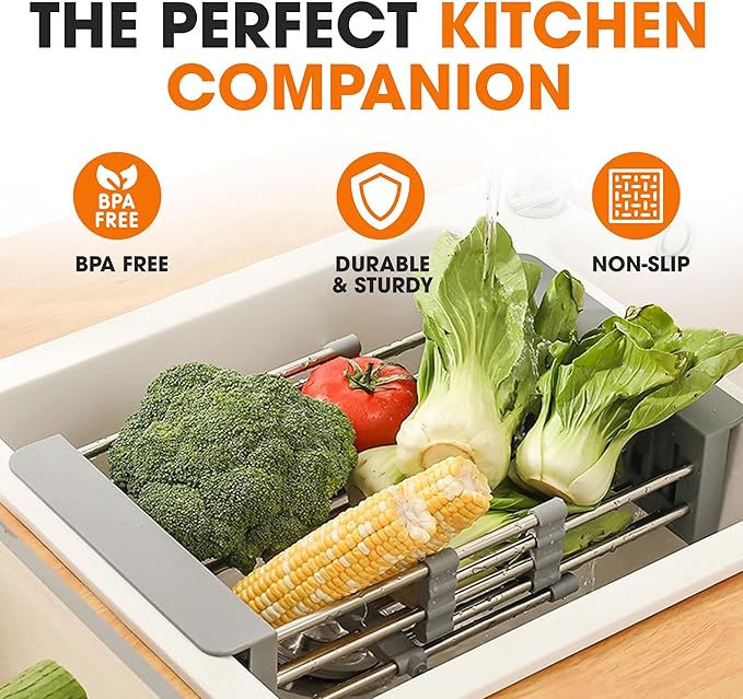 Cheer Collection Sink Drying Rack - Over The Sink Retractable Sink Strainer and Drainer for Washing Dishes, Fruits, Vegetables - Fits Kitchen Sinks up to 18" Inches