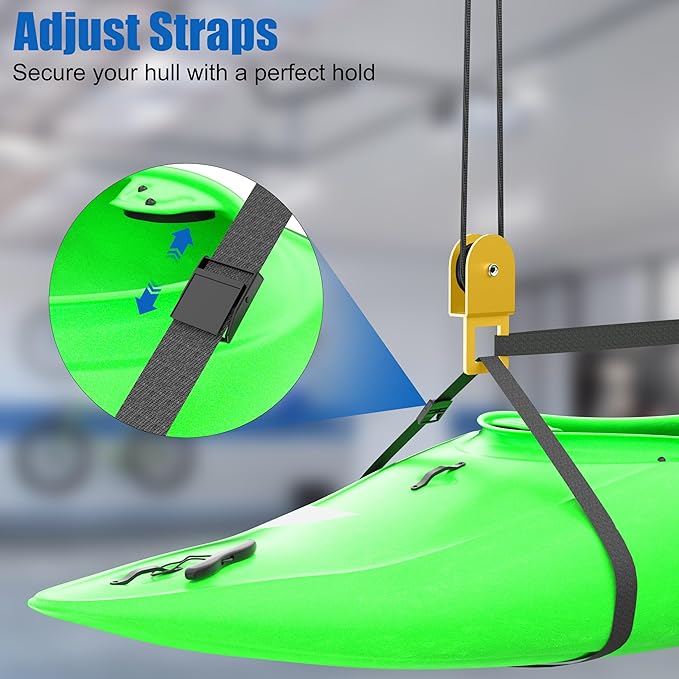 2 Pack Kayak Hoist for Garage Ceiling Storage, Kayak Lift Pulley System with 85 lbs Capacity for Lightweight Kayak, Ladder, Bike, Surfboard
