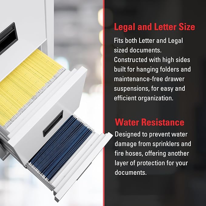 FireKing Turtle Vertical 4 Drawer Legal and Letter Fire Safe File Cabinet with Key Lock, 1 Hour Fire Rated, UL Rated & Water Resistant Home Safe, Filing Cabinet, Made in The USA, Arctic White