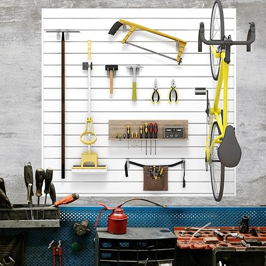 Slatwall Panel 4 FT x 4 FT, Interlocking Slat Wall Paneling, Wall Mounted PVC Wallpanel, Suitable for Garage Storage and Organizer, Slatwall Board, Shelves - White