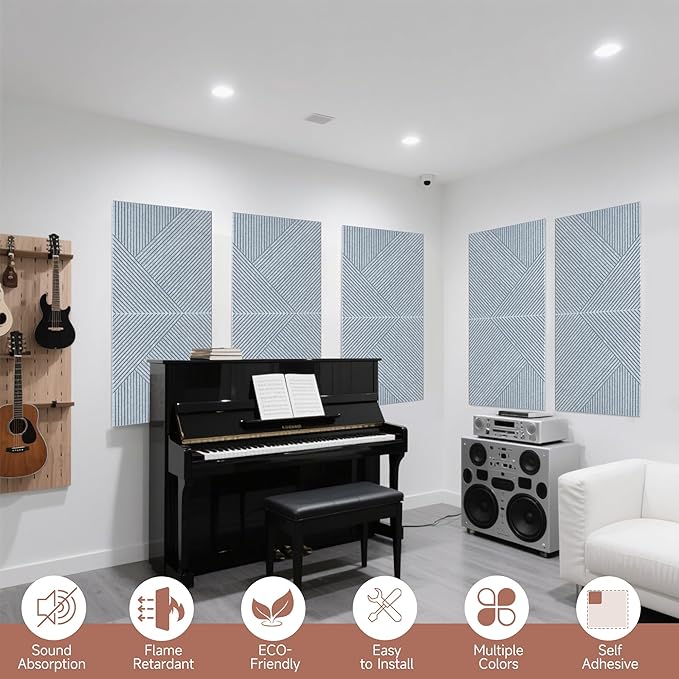 TO-TH Acoustic Wall Panels,6 Pack Total Size 72 x 48 Inches,Self-Adhesive Decorative Acoustic Panels for Wall and ceiling,Silver Grey