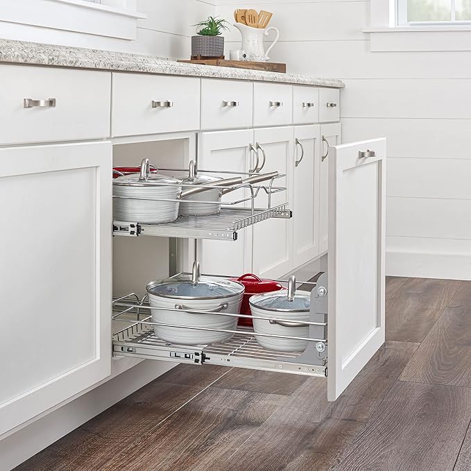Rev-A-Shelf 2-Tier Kitchen Cabinet Pullout Shelf and Drawer Organizer Slide Out Pantry Storage Basket in Multiple Sizes, 18 x 22 In, 5WB2-1822CR-1