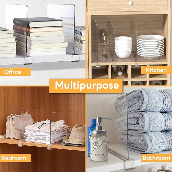 10 Pack Acrylic Shelf Dividers for Closet Organization 11x7.9 Inch – Clear Closet Shelf Separators for Purses, Clothes & Sweater Storage – Vertical Bookshelf Dividers for Bedroom, Office & Kitchen