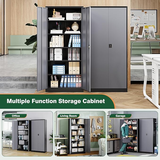 Letaya Metal Garage Storage Cabinets with Lock Door and Adjustable Shelves, Steel Tool Cabinets for Home,Office,Warehouse Organisieren (Black Gray)