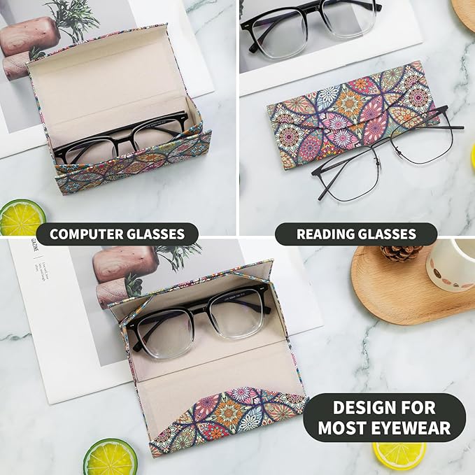 Foldable Glasses Case, Magnetic PU Leahter Sunglasses Case, Cute Hard Shell Folding Eyeglass Cases for Women Kids