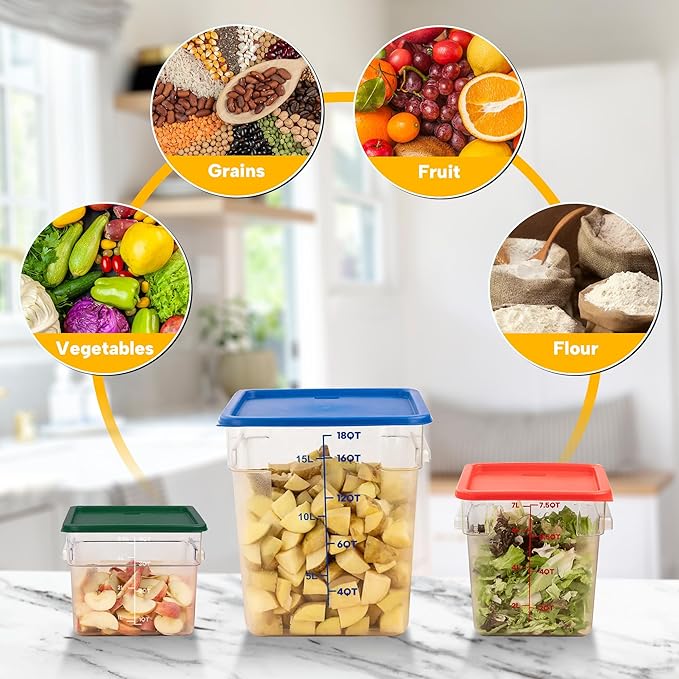 4 Pack Food Storage Containers, 22 Quart with Lids, Square Commercial Containers with Scale, NSF, Polycarbonate, Clear