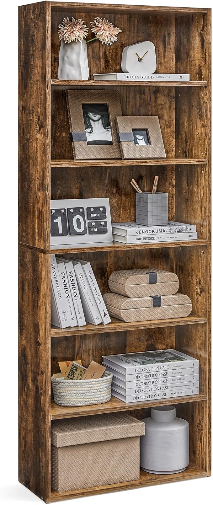 VASAGLE CUSTOS Collection - Bookshelf, 6-Tier Bookcase, Book Shelf, Open Storage Shelf, 9.4 x 23.6 x 63.3 Inches, for Living Room, Home Office, Dinning Room, Rustic Brown ULBC166X01