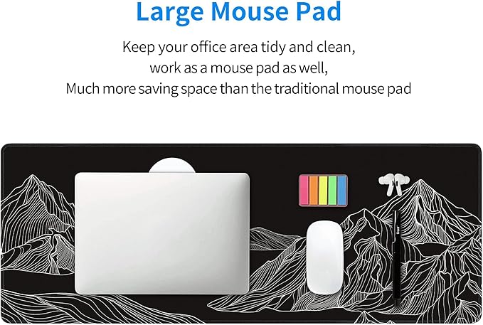 Black and White Mountain Large Mouse Pad,Gaming Keyboard Desk Pad,Extended Mouse Mat Non-Slip Rubber Base with Stitched Edges for Office Game Home XL 31.5"x11.8"