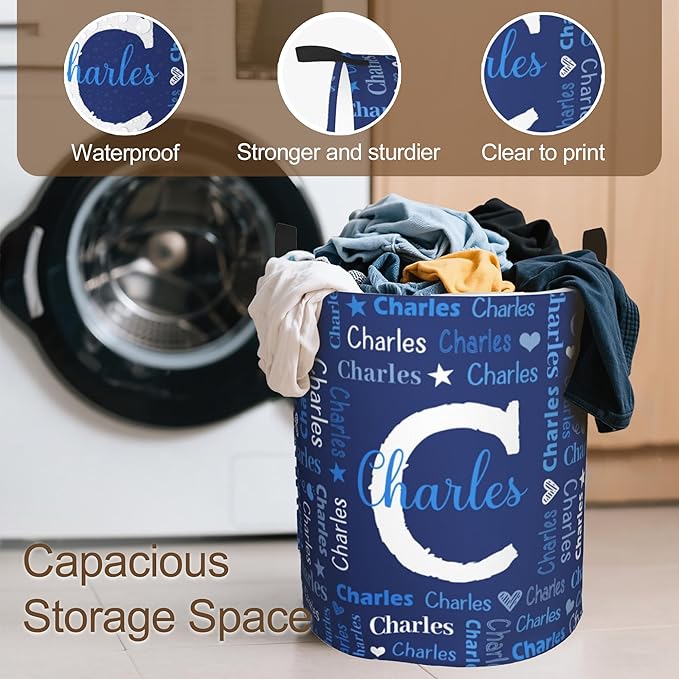 Custom Name Laundry Hamper, Personalized Laundry Baskets with Name for Boys Girls Women Men, Customized Collapsible Dirty Clothes Hamper Easy Storage Gifts for Bedroom Bathroom Living Room