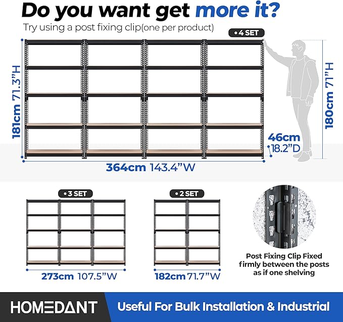HOMEDANT 5-Tier Laminated Boltless Heavy Duty Metal Shelving Unit Adjustable Garage Storage Utility Rack Shelves Organization Multipurpose Shelf Warehouse Industrial (2, (M) 35.9" W, Black)