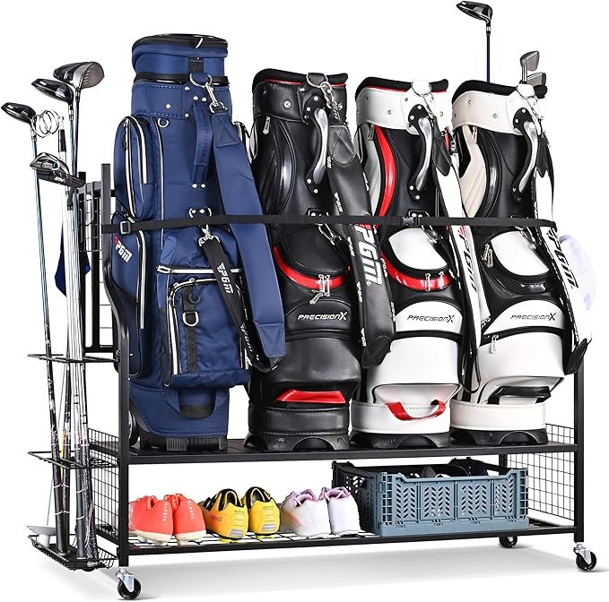Mythinglogic Golf Bag Storage Organizer, Extra Large Golf Storage Stand for Golf Bag Accessories, Golf Storage Rack for Garage, Golf Club, Home