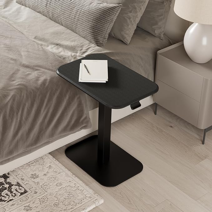 ERGOHOME™ ELEVANCE TABLE™ Height Adjustable Side Table for Couch or Bed, Laptop Table - Small End Table Office Coffee Table - C-Shaped Sofa Side Table with Multi-Function (Black Base Carbon Black Top)