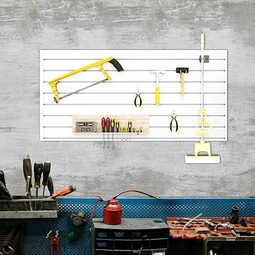4FT x 2FT Modern White PVC Slatwall Panel, Wall Mounted, 1 Shelf, Garage Storage, 75 lbs Weight Capacity