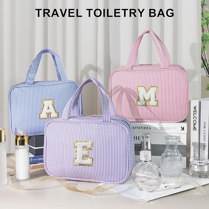 TOPEAST Travel Toiletry Bag Makeup Bag - Hanging Toiletry Bag for Women, Portable Toiletries Travel Bag and Cosmetic Bag, Airplane Travel Essentials Travel Toiletry Bag - Letter J, Purple