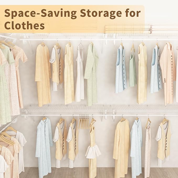 Closet Shelves Wall Mounted with Hanging Rod, 4 Pack 4 ft x 12 in White Wire Shelving Kit, Metal Wall Shelf Organizer for Home, Pantry, Laundry Room Storage