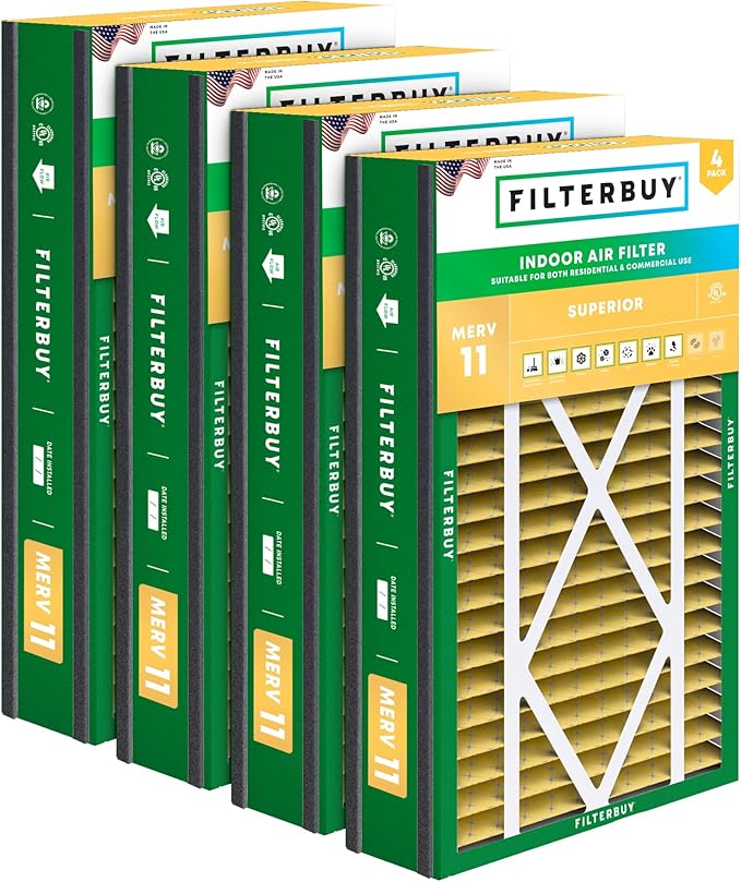 Filterbuy 16x25x3 Air Filter MERV 11 Superior Pet & Allergy Defense (4-Pack), Electrostatic Pleated HVAC AC Furnace Filters for Trion Air Bear, Lennox X0581 & More (Actual Size: 15.63 x 24.13 x 3.00)