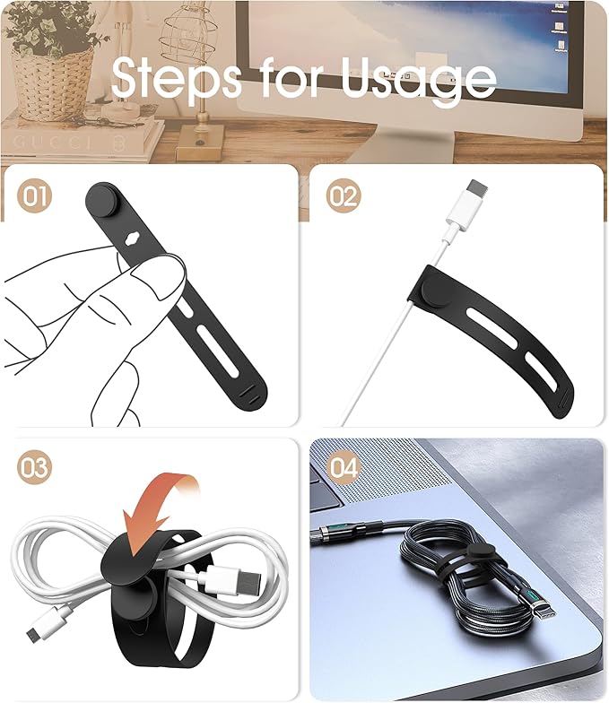 35Pcs Nearockle Reusable Cable Ties, Adjustable Silicone Cord Organizer Small Zip Ties for Charging Cords Earphone Computer Wire, Office Desk Cable Management Travel Accessories(Multi)