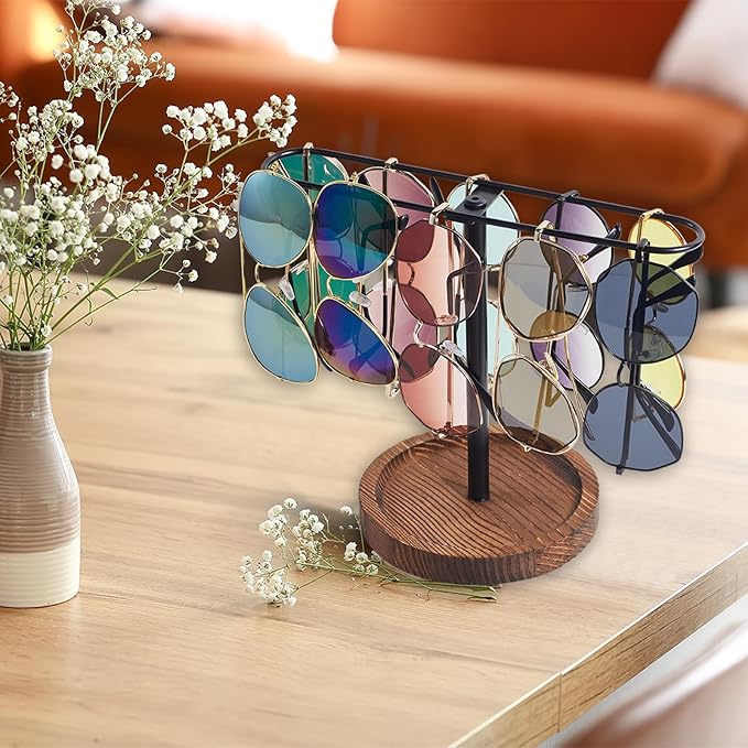Sunglass Organizer, Multiple Glasses Holder Stand for Men and Women, Wood Eyeglass Holder Rack, Metal Sunglasses Organizer Storage for dresser, desk, bedroom, nightstand