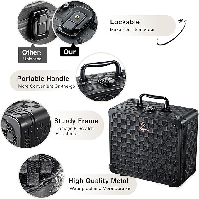 Makeup Case with Magnetic Lighted Mirror 10.15 IN Makeup Organizer Box Travel Cosmetic Case with 3 Colors LED Mirror Portable Vanity Make up Suitcase with Dividers Brush Holder Lock Black Checkerboard