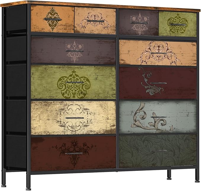 Dresser for Bedroom with 12 Drawers, Tall Fabric Drawer Dresser, Chest of Drawers for Closet, Nursery, Bedside, Living Room, Entryway, Hallway (Pattern)