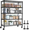 PrimeZone 74''H Wire Shelving 1250lbs 5 Tier Storage Shelves with Wheels NSF Certified Heavy Duty Steel Metal Shelf Adjustable Rolling Rack Kitchen Garage Closet Pantry Laundry 74''HX36''WX14''D