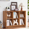 6 Cube Storage Organizer, 40" Wide Low Horizontal Book Shelf with Curved Edge, Floor Standing 2-Tier Wooden Bookshelf with Base, Modern Short Lattice Bookcase for Bedroom, Home Office, Brown