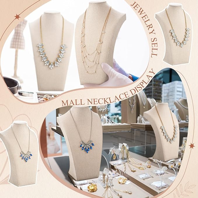 Kigley 6 Pcs Linen Necklace Display Bust Jewelry Holder Necklace Retail Mannequin Display Stand for Jewelry Selling Vendors Shows (13.4 x8.1 Inch)