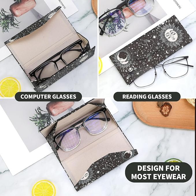 Foldable Glasses Case, Magnetic PU Leahter Sunglasses Case, Cute Hard Shell Folding Eyeglass Cases for Women Kids