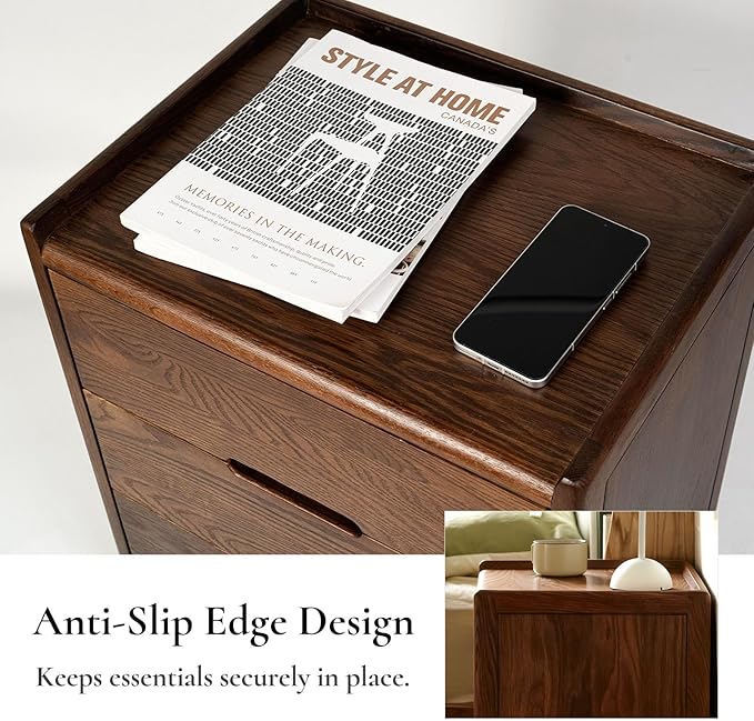 Nightstand, Solid Wood Small End Table w/3 Drawers, Modern Bedside Tables, Mid Century Night Stand, Bed Side Table, 15.75" W x 13.78" D x 21.65" H (Walnut)