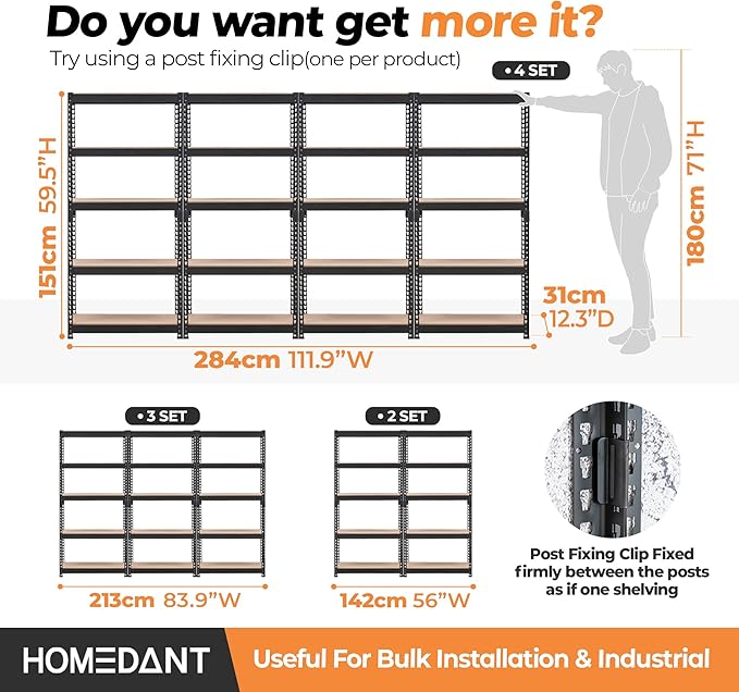 HOMEDANT 5 Tier Storage Shelves Adjustable Laminated Boltless Garage Metal Shelving Unit Heavy Duty Utility Rack Shelf Warehouse Pantry Closet Kitchen (10, (S) 28" W, Black)