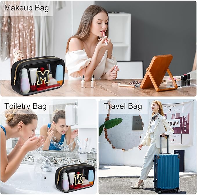 YOOLIFE Birthday Gifts for Girls Kids Makeup Bag Organizer Clear Toiletry Bags for Traveling Women Cosmetic Bags with Zipper Birthday Gifts for 3 4 5 6 7 8 9 10 11 12 13 Year Old Girls Black Initial L