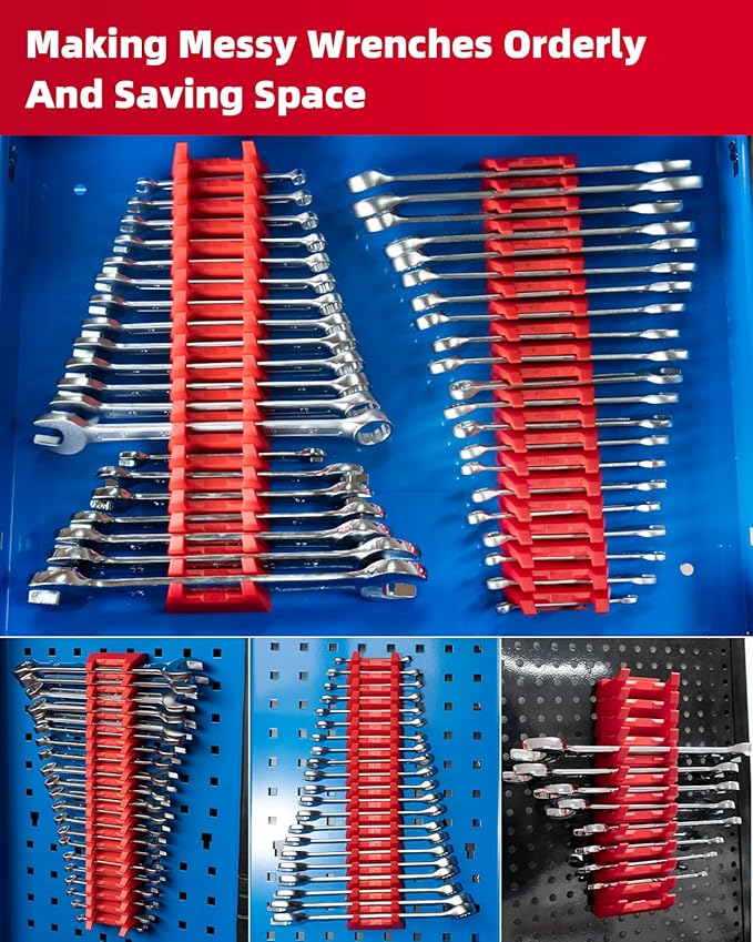 ROTATION 42PC Modular Wrench Organizer - Heavy Duty Tool Box Drawer Insert with SAE Metric Labels, Professional Mechanics Tool Storage System, Expandable Grid Holder
