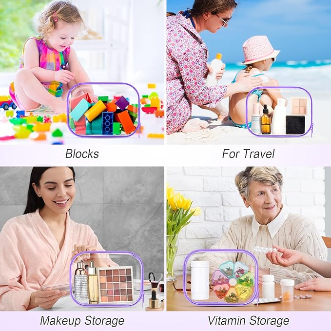 Sanwuta 6 Pcs Clear Hard Zipper Case Hard Plastic Zipper Pouches Transparent Makeup Bag Pencil Pouches for Travel Snacks Christmas Trinket Storage Organizer Box(Purple,7.87 x 5.9 x 2 Inch)
