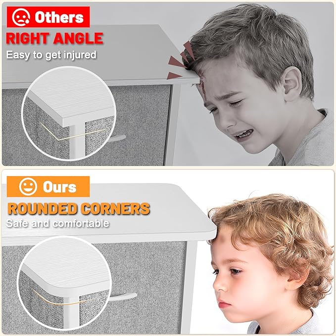 Curved Profile Dresser for Bedroom，4 Fabric Drawer Dresser with Waterproof Wood Top Chest of Drawers for Hallway, Living Room, Kid Room (White)