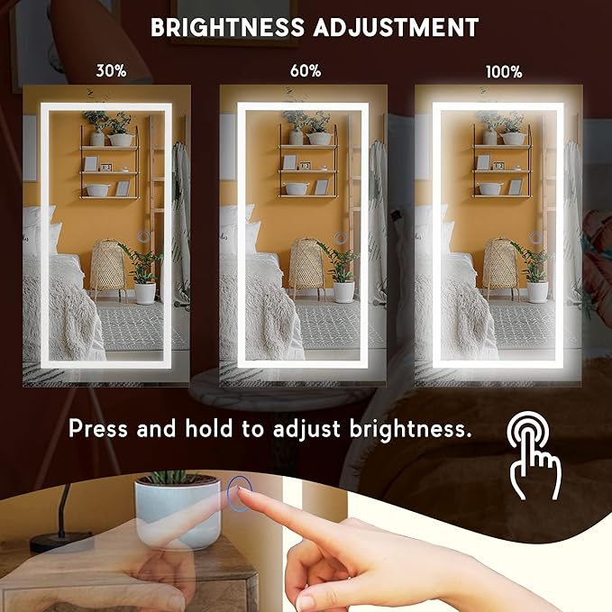 LAVIEVERT Jewelry Armoire with LED Lighted Mirror, Wall/Door Mounted Frameless Mirror with 3 Color Lights, Lockable Jewelry Cabinet Hanging Jewelry Organizer with 2 Drawers - Black