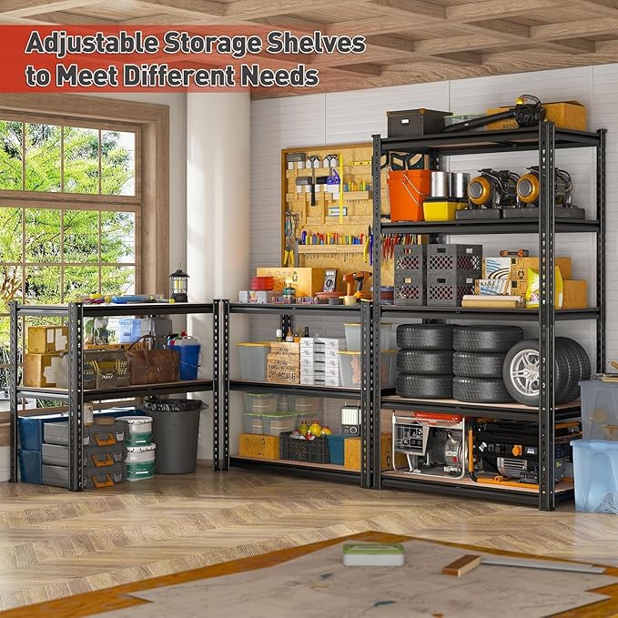 Garage Storage Shelves,5 Tier Shelving Unit, 40 inch Wide, 18” Deep, 78” Tall Organizer Metal Shelf for Basement/Laundry/Pantry Heavy Duty, Adjustable,Easy to Install (5Tier-45.3"Wx19.7"Dx63"H)