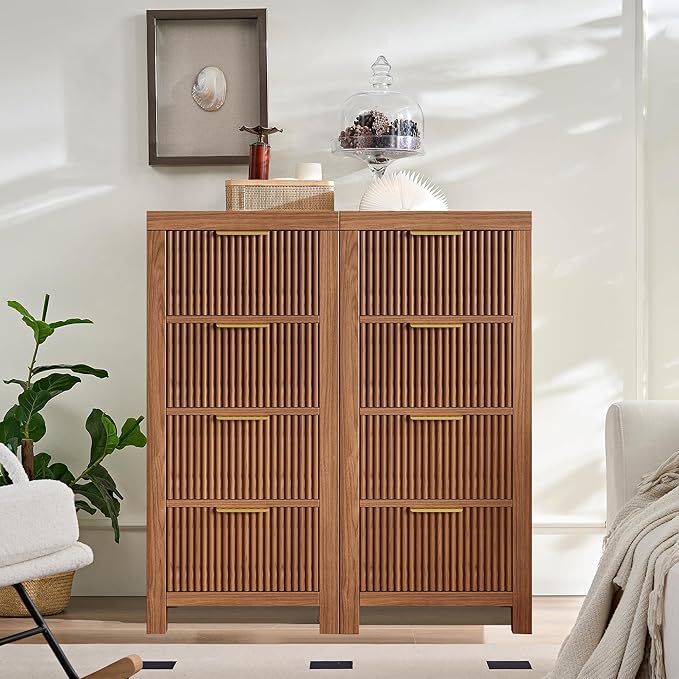 Mid-Century Modern Tall Wooden Dresser with 12 Spacious Drawers, Entryway Storage Chest with Smooth Metal Handles, Bedroom Clothes Organizer for Entryway, Office, and Small Spaces, Walnut X3