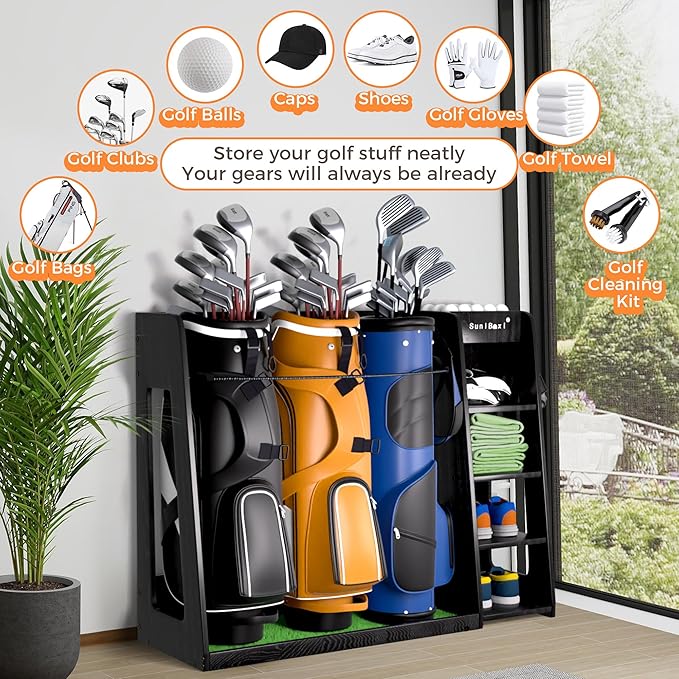 Wooden Golf Storage Organizer for Garage, Premium Golf Bag Holder Rack for Golfing Accessories, Great Gift for Golfers,Husband, Dad
