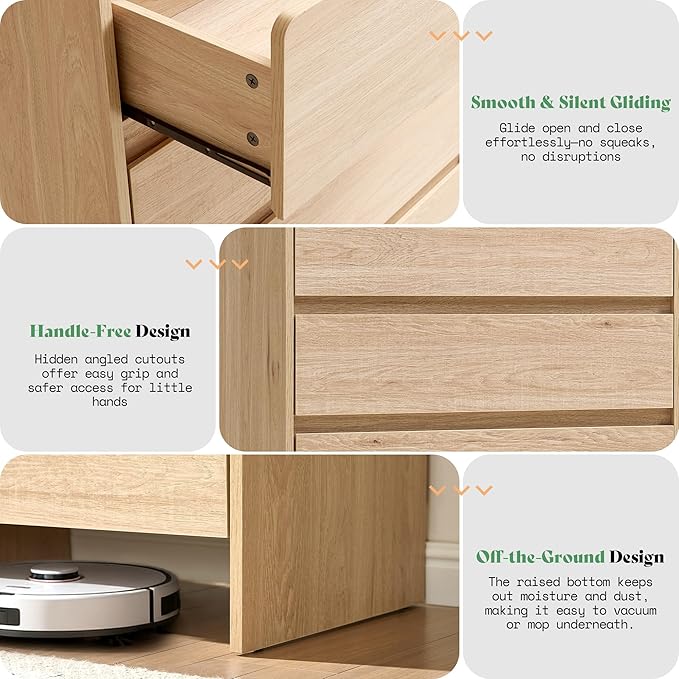 AMERLIFE 5 Drawer Dresser for Bedroom, 48" Tall Modern Chest of Storage Drawers with Rounded Corners, Anti-Tip Kit, Wood Cabinet Organizer for Closet, Apartment, Nursery, Easy Assembly, Light Oak