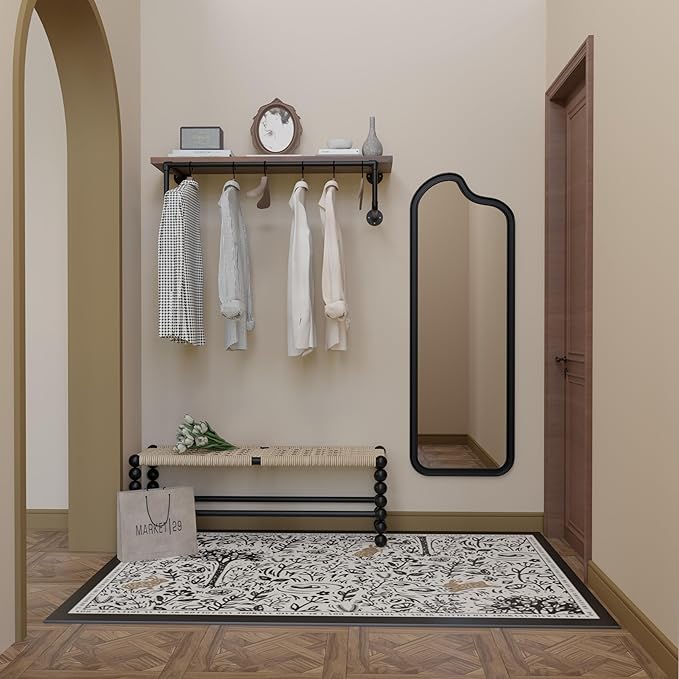 Clothes Rack 36in, Wall Mounted Garment Racks with Real Walnut Wood Shelves, Heavy Duty Hanging Clothes Rack, Multi-Purpose Hanging Rod, Space-Saving Closet Storage