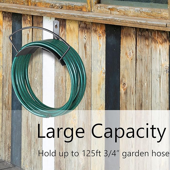 Eastrans Wall Mount Garden Hose Holder, Heavy Duty Water Hose Holder Easily Holds Up to 125 Feet 3/4’’ Hose, Solid Metal & Rust-Free, Perfect Garden Hose Storage for Outside Yard Lawn,Black