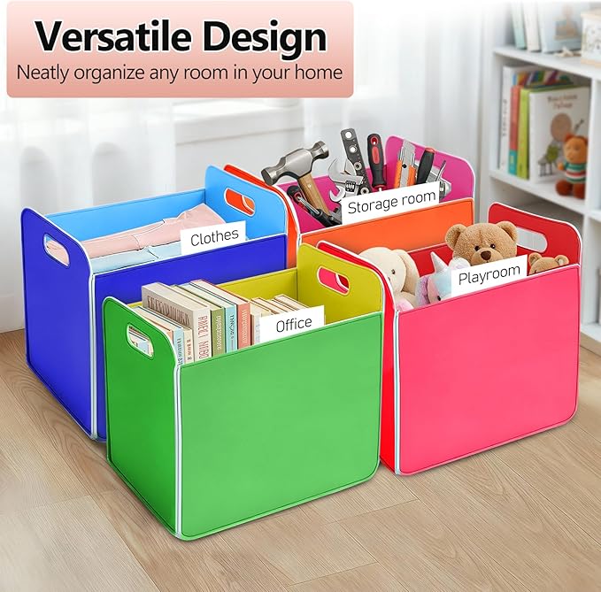 6 Pcs 14x10 Inch Colorful Felt Rectangular Storage Bins Collapsible Storage Basket with Handle for Shelves Closet Bedroom Office Clothes Book Holiday Christmas Stuff Organizer(Rainbow)
