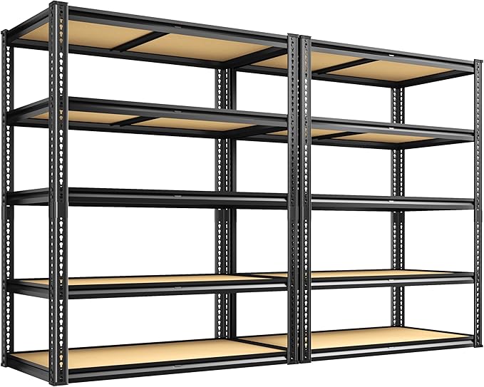 2050LBS Storage Shelves Heavy Duty 5 Tier Garage Storage Shelving, Adjustable Metal Shelving Unit Utility Rack Shelf for Warehouse, Pantry, Closet, 72" H x 35.56" W x 16" D, Black.2PCS